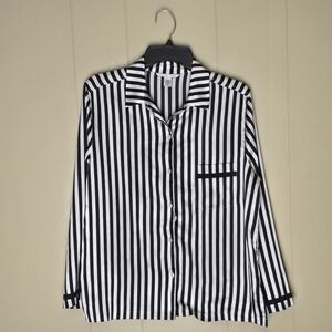 Victoria's Secret Black and White Striped Night Longsleeve Shirt Womens Size M